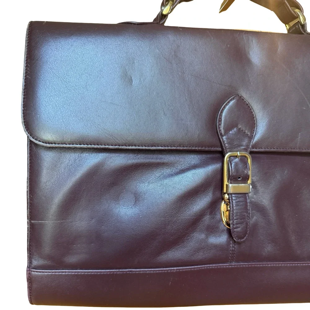 Lisa Loren Burgundy Leather Handbag Briefcase Career Laptop Bag 15.5x11x2